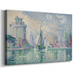 Canvas art print featuring a harbor scene with architectural forms, displayed at an angle