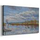 Canvas art print featuring a calm river scene with shoreline, displayed at an angle