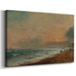 Canvas art print featuring a seaside scene with water meeting sandy shore, displayed at an angle