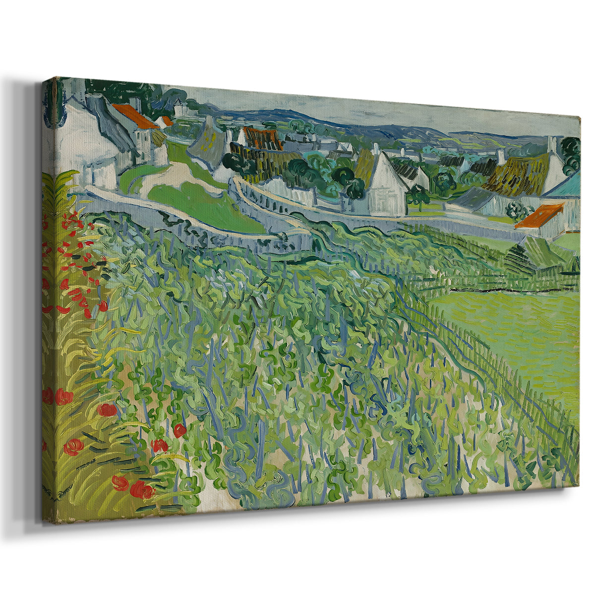 Canvas art print featuring an expressive agricultural scene with patterned fields, displayed at an angle
