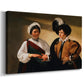 Canvas art print featuring a fortune teller examining hand of man as she slyly removes his ring, displayed at an angle