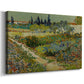 Canvas art print featuring an expressive outdoor scene with dense vegetation and color, displayed at an angle