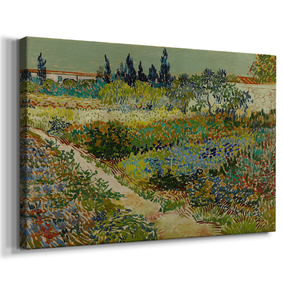Canvas art print featuring an expressive outdoor scene with dense vegetation and color, displayed at an angle