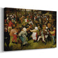 Canvas art print featuring a rustic wedding scene with people dancing, displayed at an angle
