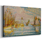 Canvas art print featuring a coastal scene with becon structure and vessels, displayed at an angle