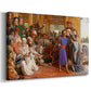 Canvas art print featuring a crowded temple scene with figures in robes surrounding central figure, displayed at an angle