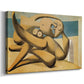 Canvas art print featuring a cubist-style composition of figures interacting at seaside, displayed at an angle