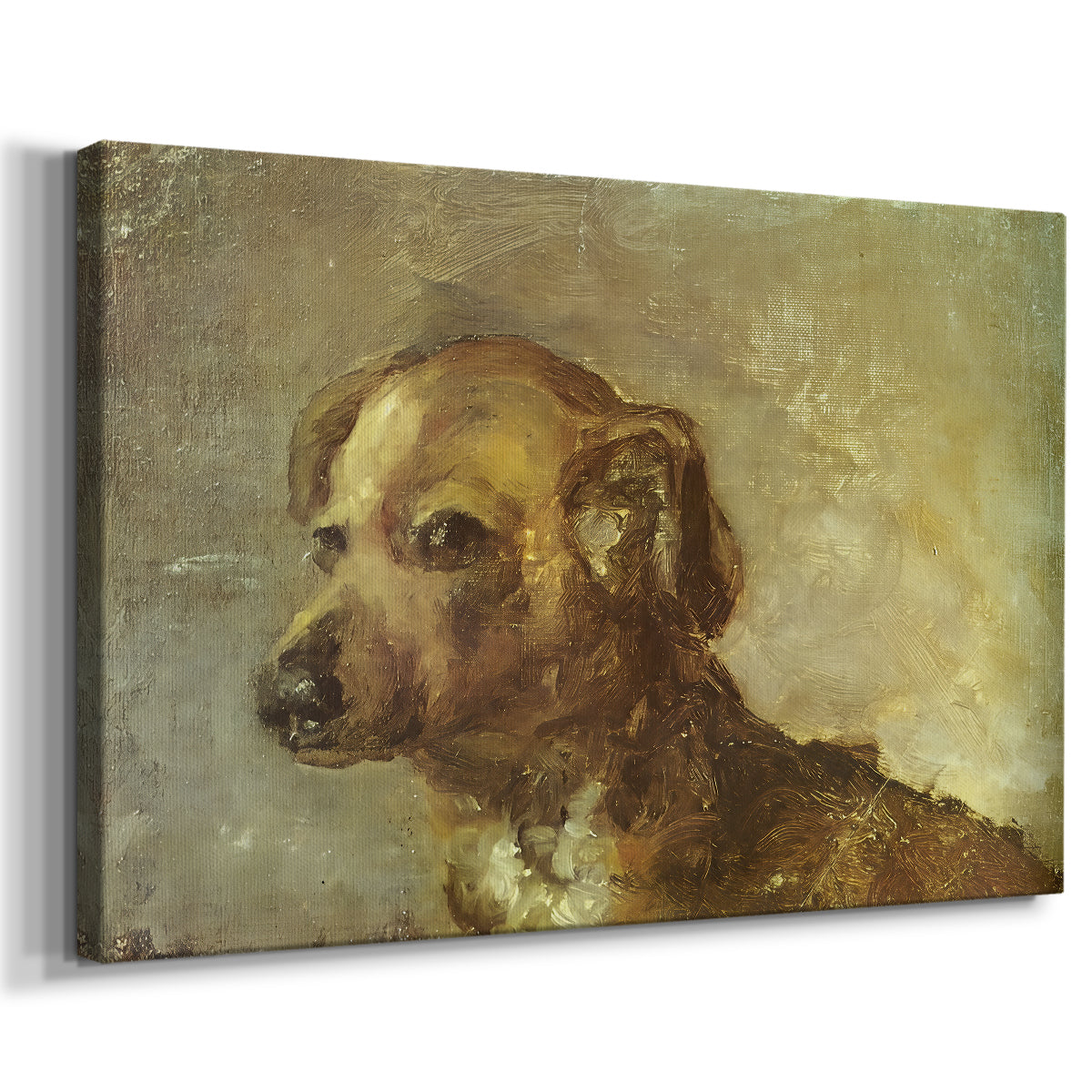 Canvas art print featuring an impressionist-style portrait of dog with loose texture, displayed at an angle