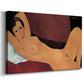 Canvas art print featuring a modernist nude figure lying on cushioned surface with simplified features, displayed at an angle