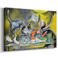 Canvas art print featuring a surreal blend of animal and tabletop elements, displayed at an angle