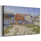 Canvas art print featuring an architectural scene with tanks, displayed at an angle