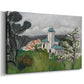 Canvas art print featuring an expressive view of a villa in a lush outdoor setting, displayed at an angle