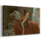 Canvas art print featuring a narrative scene with woman on horseback, displayed at an angle