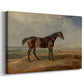 Canvas art print featuring a detailed horse portrait with estuary visible in background, displayed at an angle