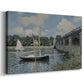 Canvas art print featuring an impressionist river scene with bridge and boats beneath open sky, displayed at an angle