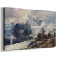 Canvas art print featuring a dramatic mountain summit with snow and rugged slopes, displayed at an angle
