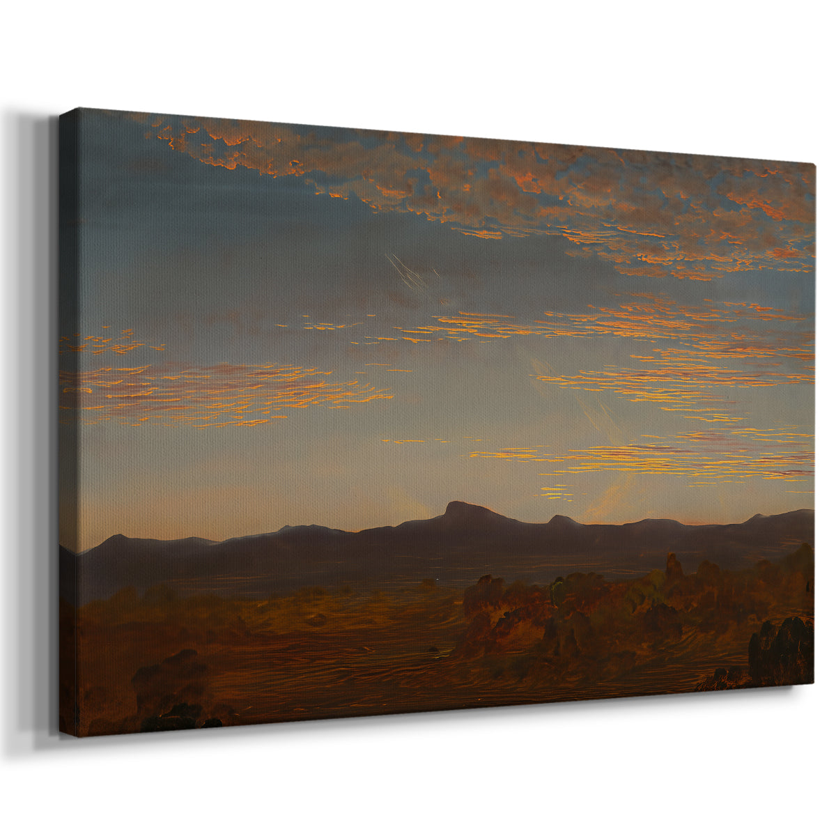 Canvas art print featuring a quiet study of distant hills and glowing horizon, displayed at an angle