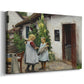 Canvas art print featuring a rural scene with figures near doorway in domestic setting, displayed at an angle