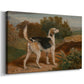 Canvas art print featuring a detailed portrait of hound in outdoor setting, displayed at an angle