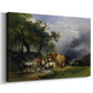 Canvas art print featuring a pastoral farming scene in countryside setting, displayed at an angle
