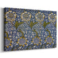 Canvas art print featuring a textile design featuring animals among foliage in repeating arrangement, displayed at an angle