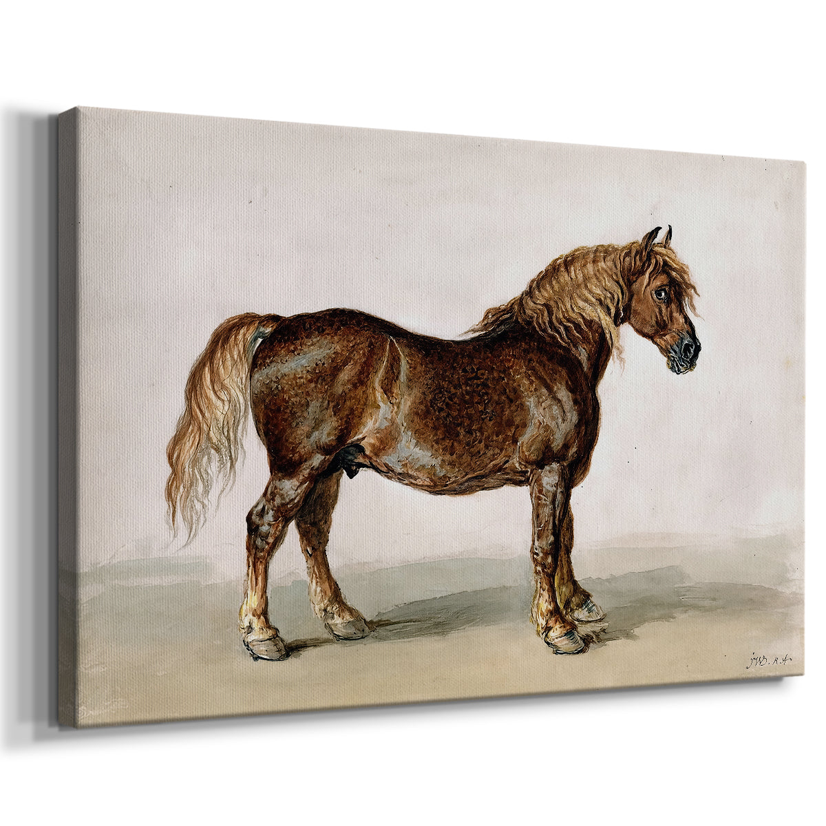 Canvas art print featuring a working horse depicted in simple composition, displayed at an angle