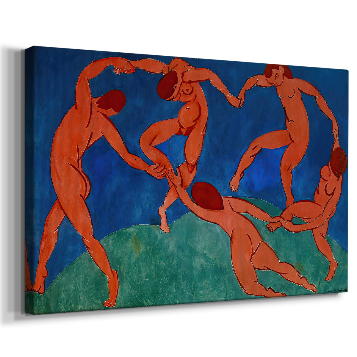 Canvas art print featuring an expressive scene of simplified figures dancing together, displayed at an angle