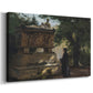 Canvas art print featuring a religious figure observing carved tomb in dim interior, displayed at an angle