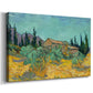 Canvas art print featuring an expressive countryside scene with buildings and vegetation, displayed at an angle