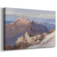 Canvas art print featuring an alpine panorama showing layered peaks and valleys, displayed at an angle