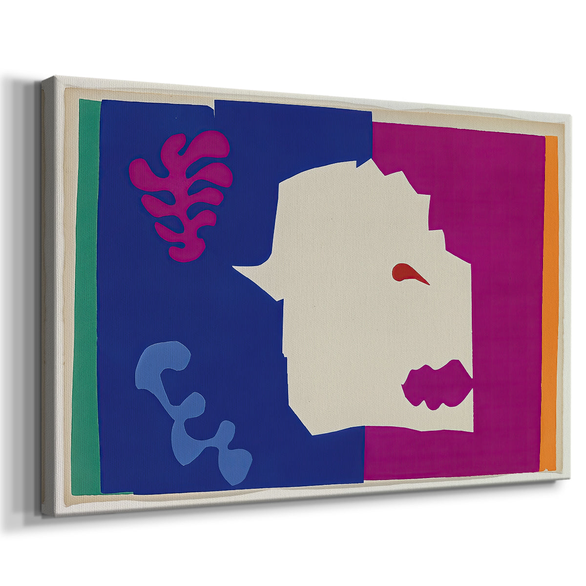 Canvas art print featuring a modernist animal-inspired collage, displayed at an angle
