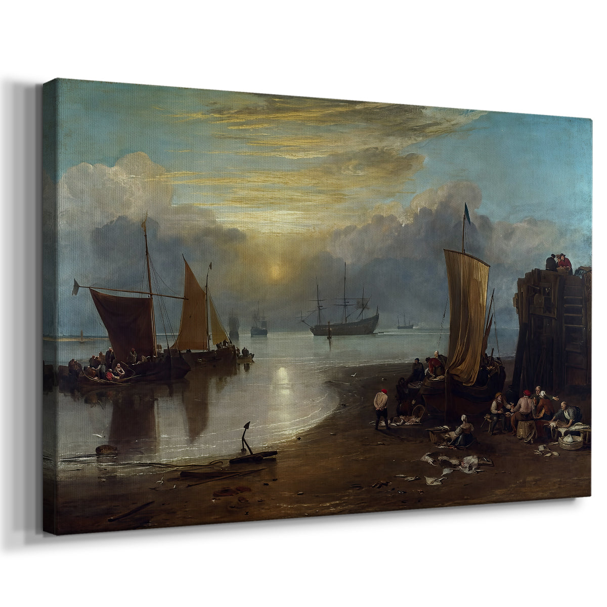 Canvas art print featuring a coastal scene with early morning light, displayed at an angle