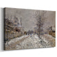 Canvas art print featuring an impressionist winter scene with road and bare trees, displayed at an angle