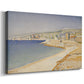 Canvas art print featuring a seaside scene with pier, displayed at an angle