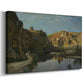 Canvas art print featuring a natural landscape with water and elevated rock formations, displayed at an angle