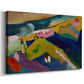 Canvas art print featuring a semi-abstract landscape with architectural focal point and vibrant palette, displayed at an angle