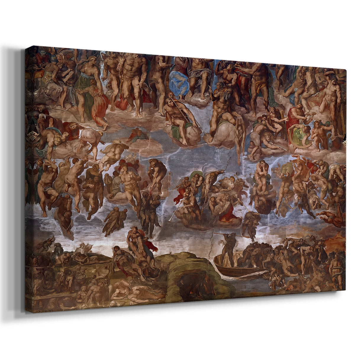 Canvas art print featuring a classical depiction of figures in motion, displayed at an angle