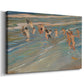 Canvas art print featuring a lively beach scene with kids running near water, displayed at an angle