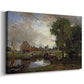 Canvas art print featuring a pastoral riverside scene with mill, displayed at an angle