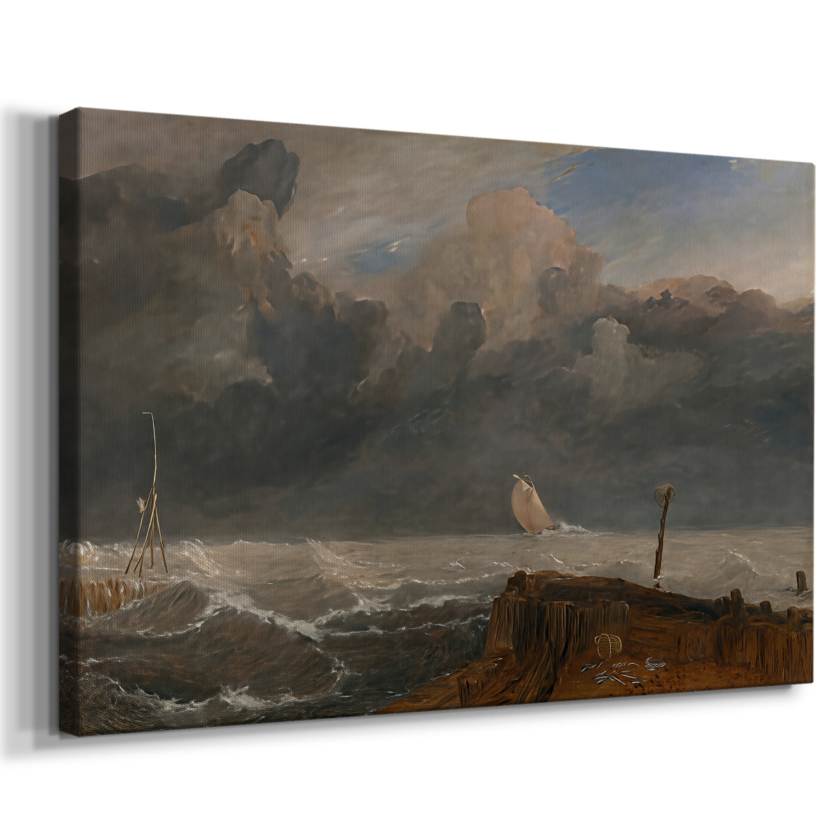 Canvas art print featuring a maritime landscape with vessels, displayed at an angle