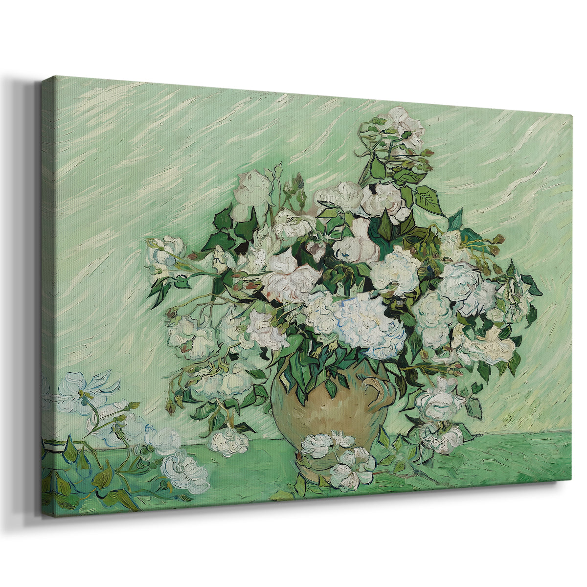 Canvas art print featuring an expressive floral composition with delicate petals, displayed at an angle