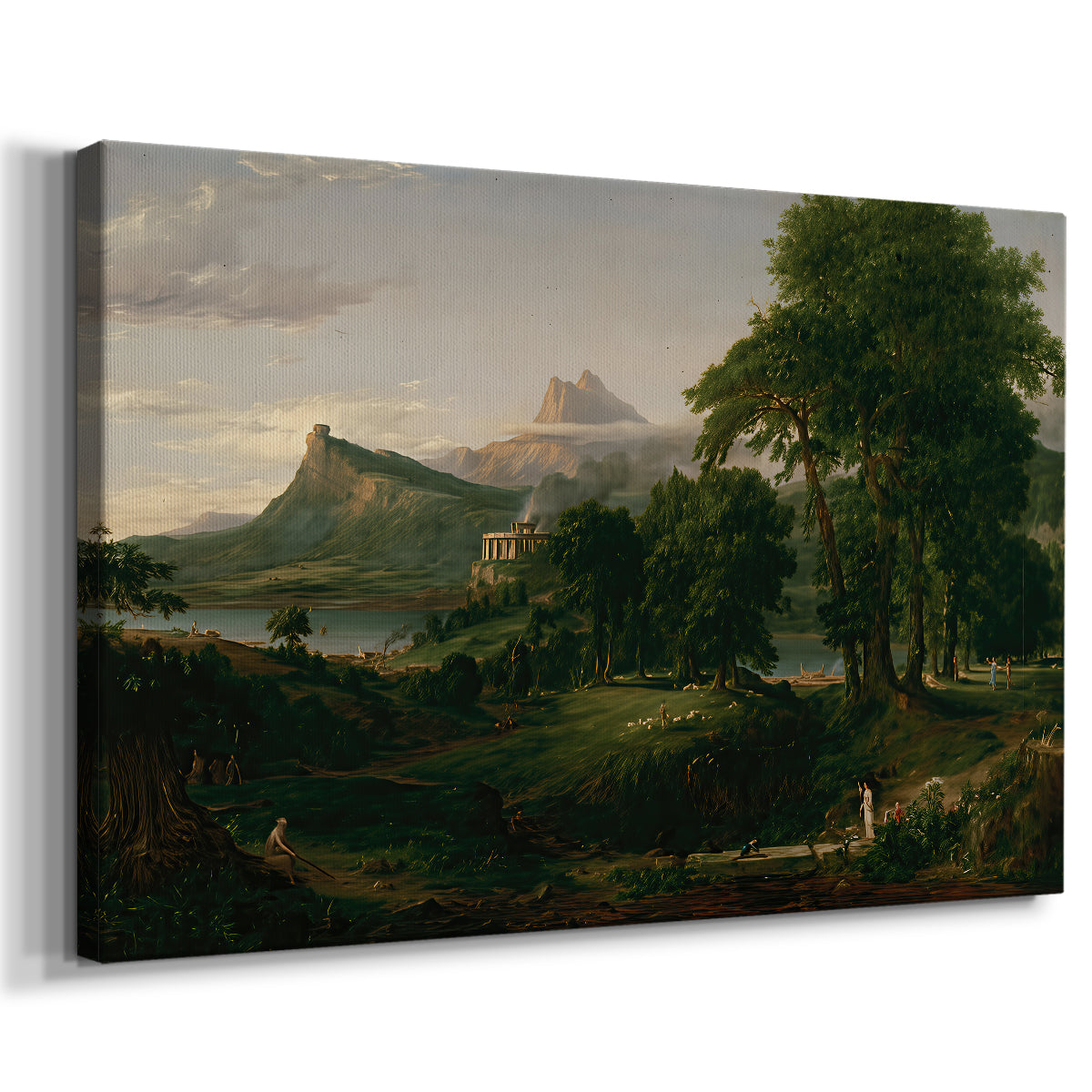Canvas art print featuring an early agricultural scene with organized rural activity, displayed at an angle