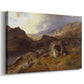 Canvas art print featuring a scenic countryside with mountains and winding waterway, displayed at an angle