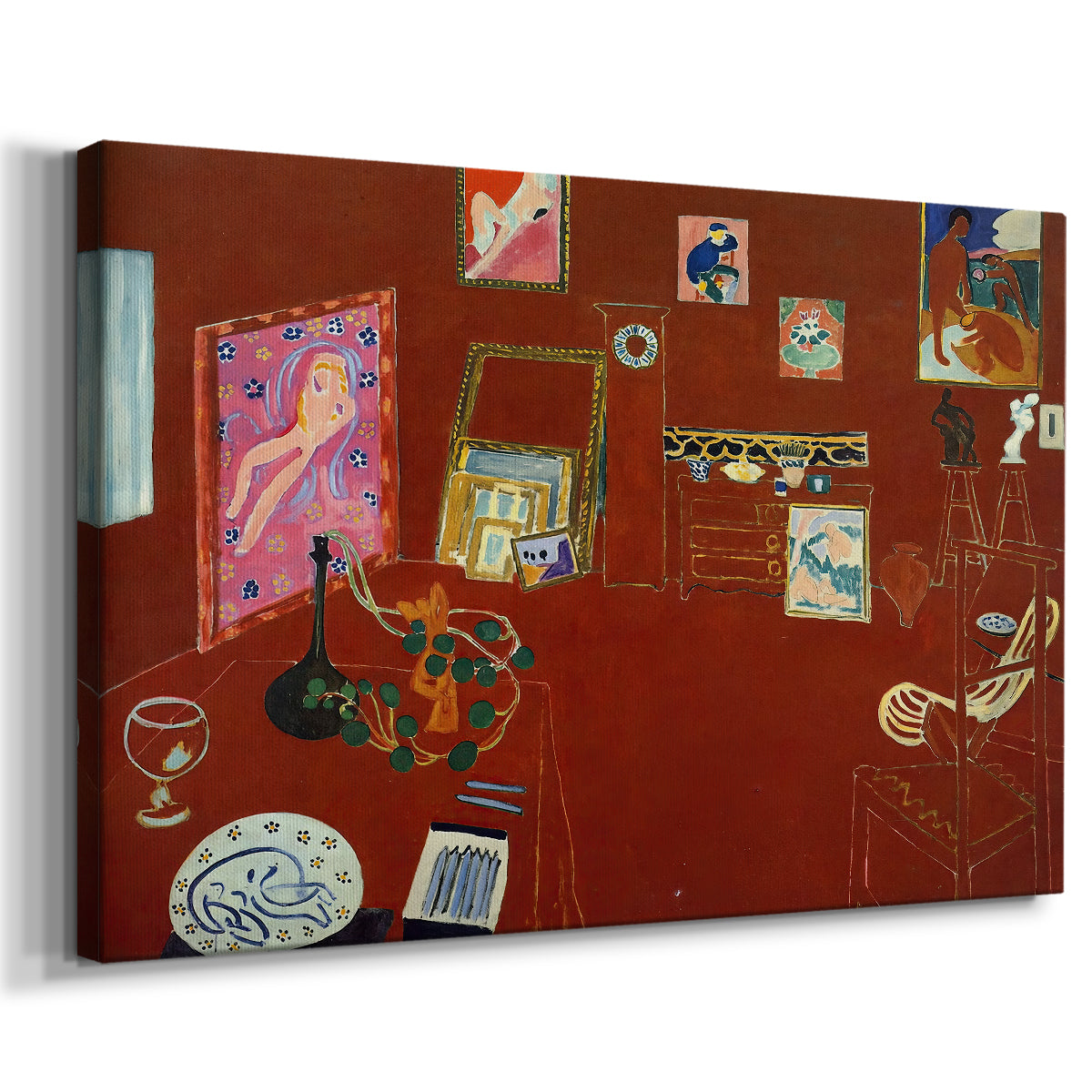Canvas art print featuring an iconic studio scene with deep red walls, displayed at an angle