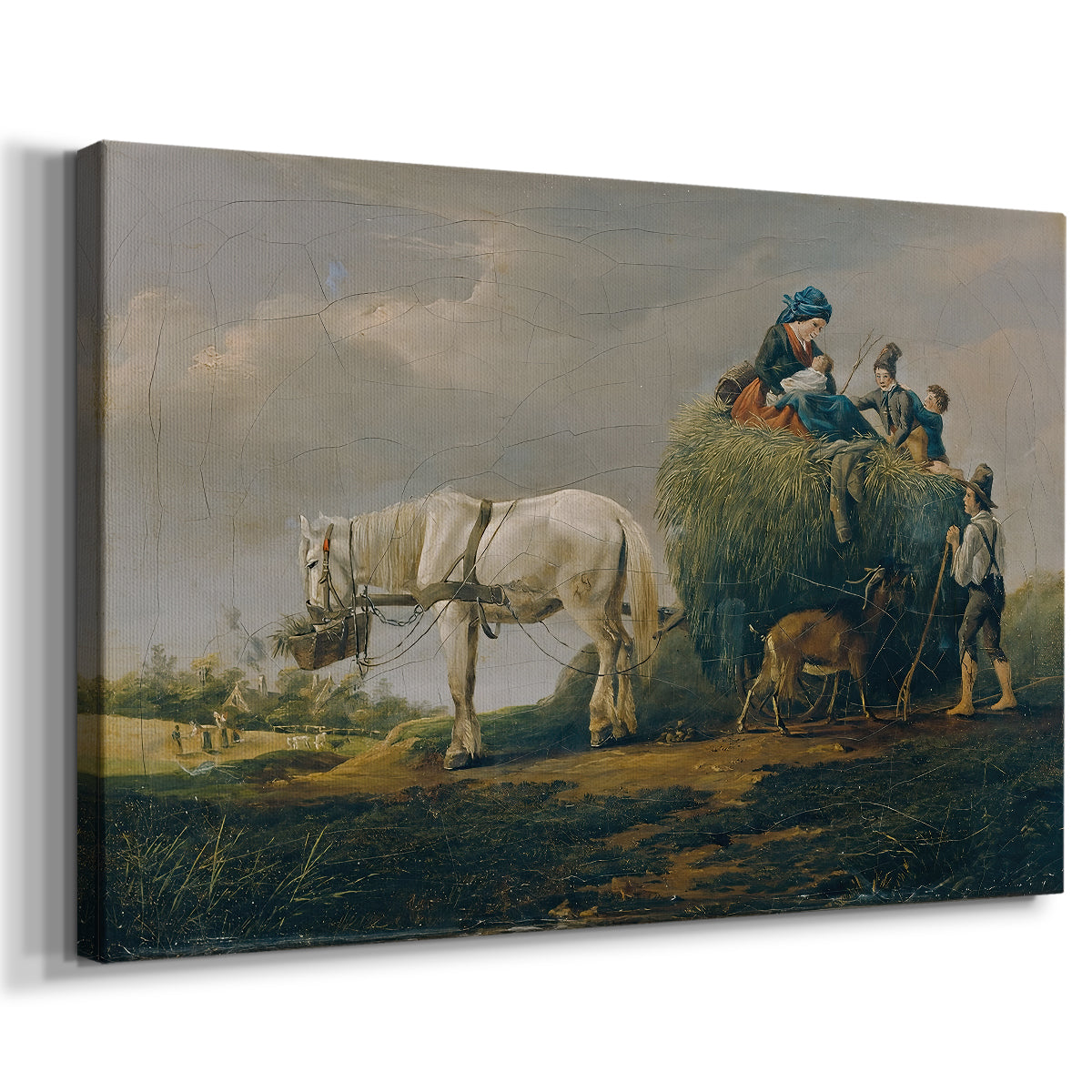 Canvas art print featuring a pastoral farm activity, displayed at an angle