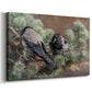 Canvas art print featuring birds standing alert in natural field environment, displayed at an angle