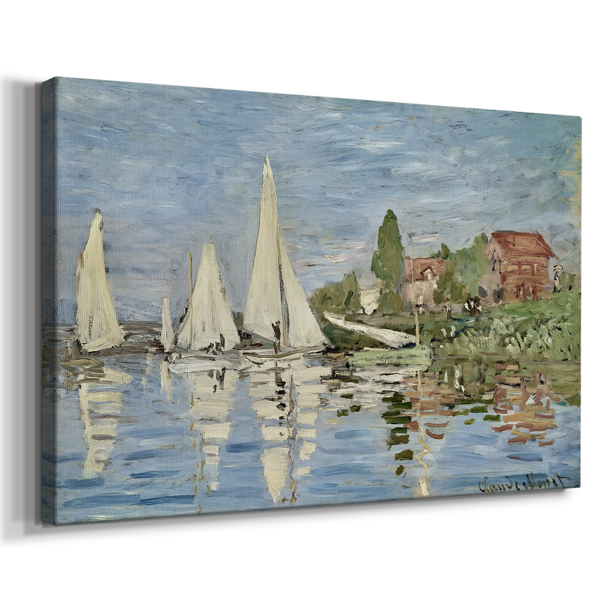 Canvas art print featuring a lively regatta scene with multiple boats and fluttering sails, displayed at an angle
