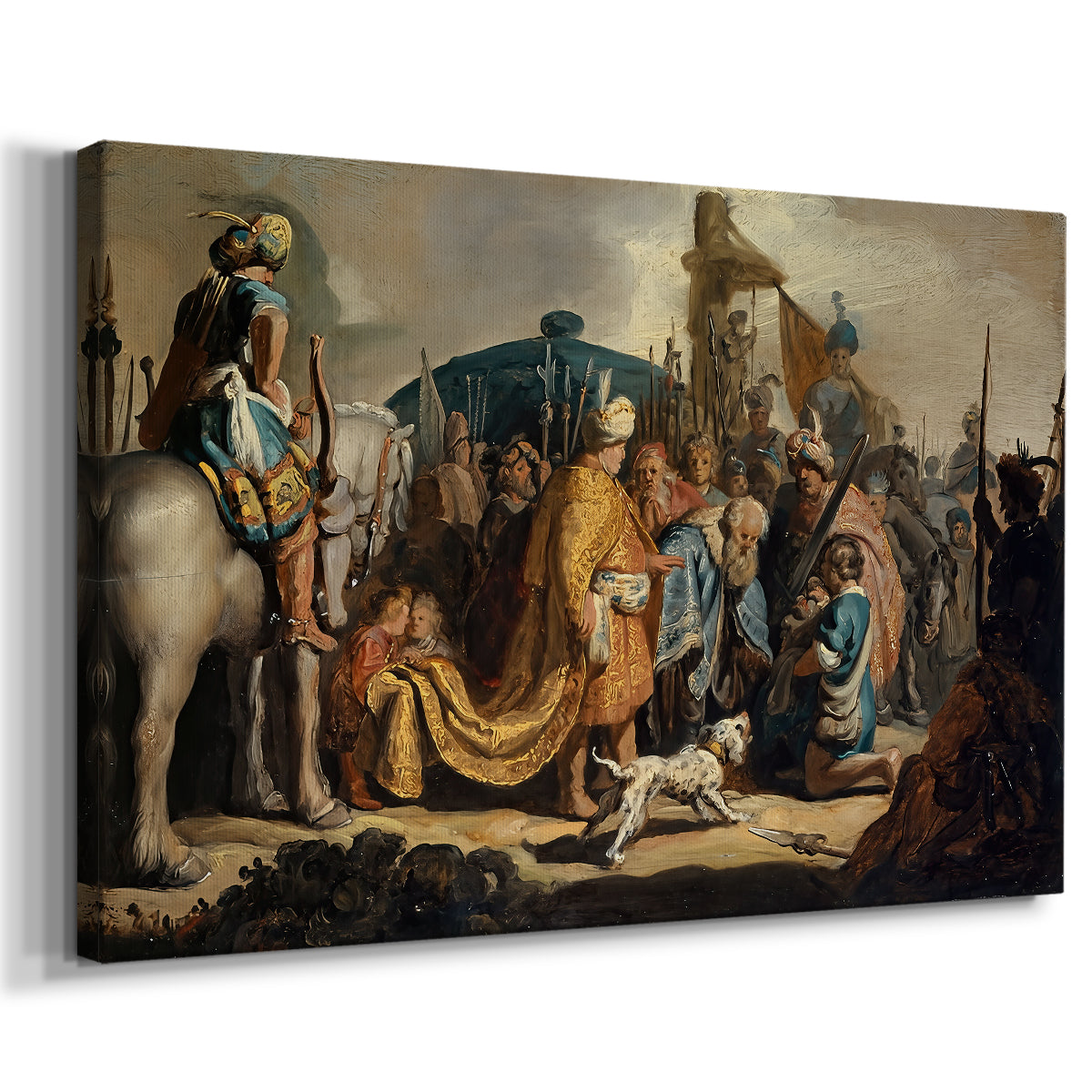 Canvas art print featuring a dramatic Baroque composition with figures, displayed at an angle