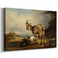 Canvas art print featuring a pastoral animal family scene, displayed at an angle