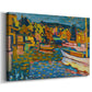 Canvas art print featuring an expressive composition blending water, land, and vessels, displayed at an angle